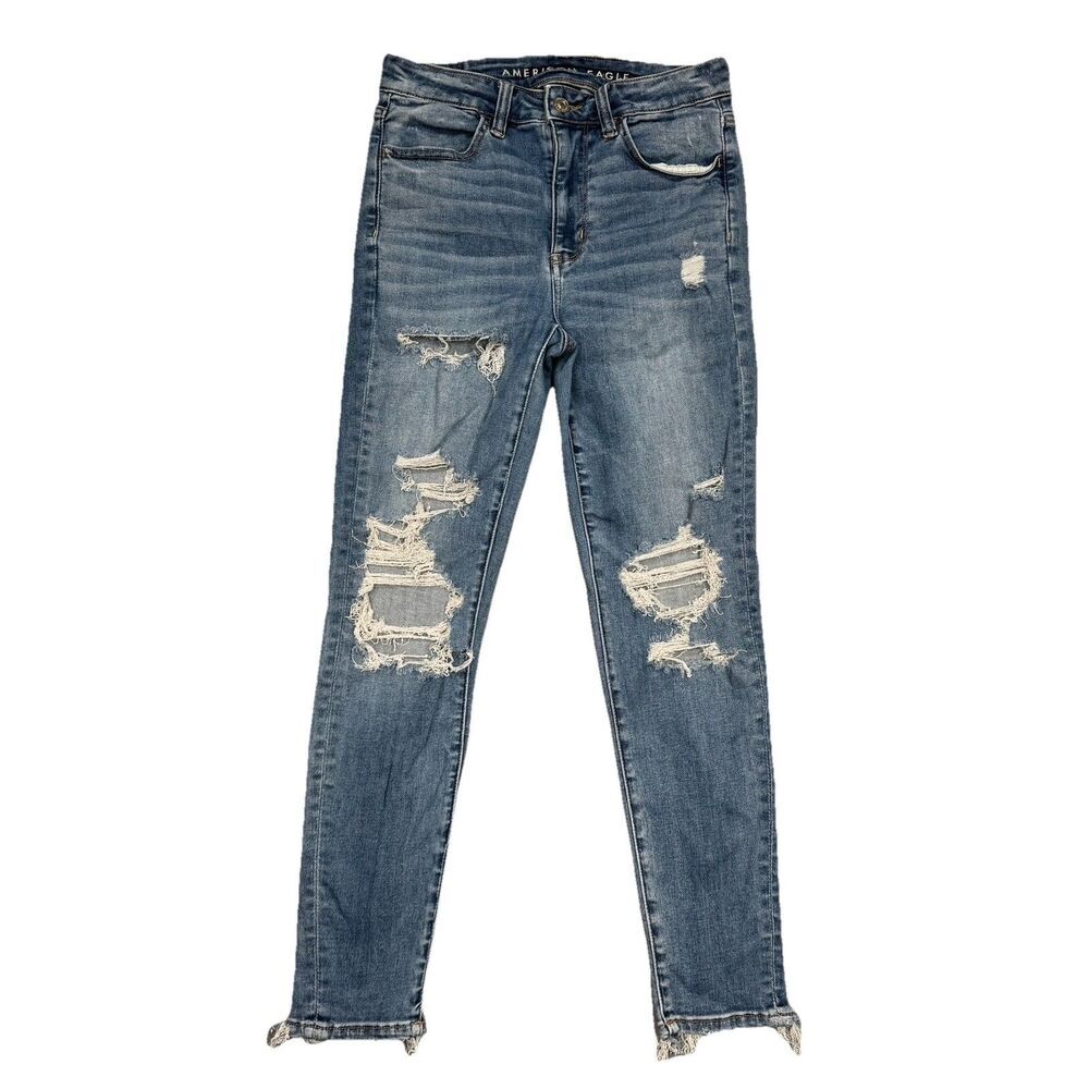 American Eagle Super Hi Rise Jegging Womens 2 Short Distressed Measure 26 x 24.5
